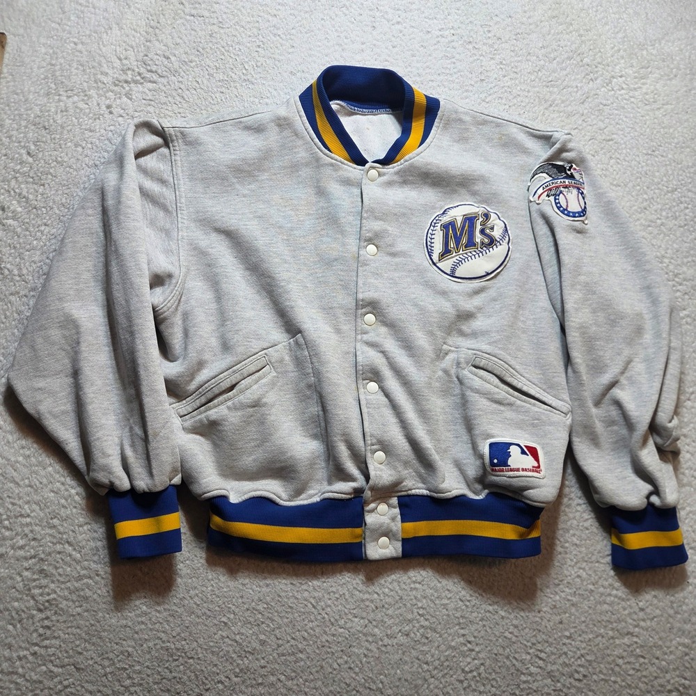 Vintage 90s Milwaukee Brewers Baseball Varsity Jacket Mens L Gray Sportswear